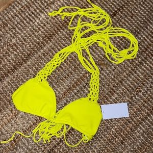 MIKOH Kula Woven Detail Triangle Top in Lilikoi NWT